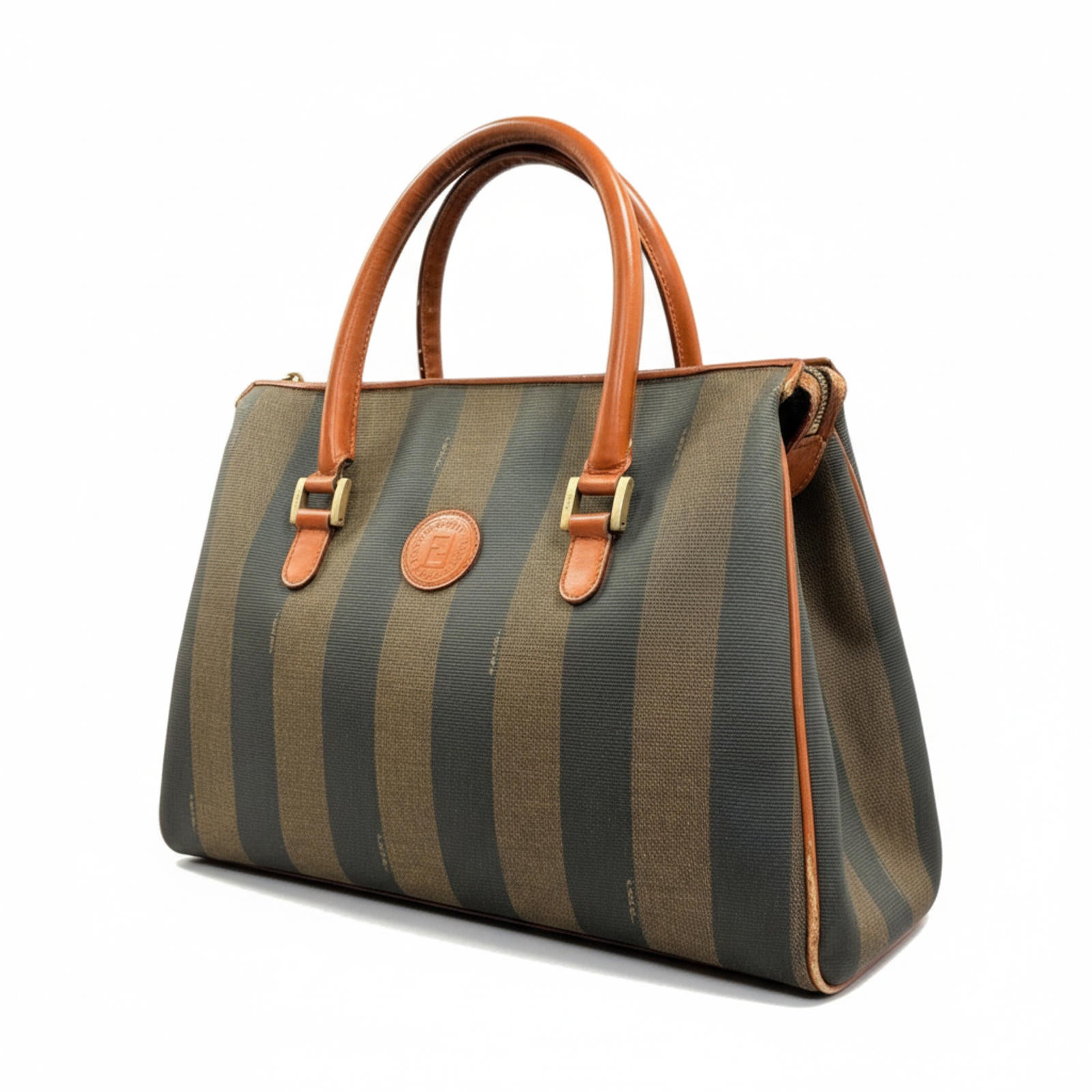 Fendi - Vintage Striped Handbag with Leather Handles
