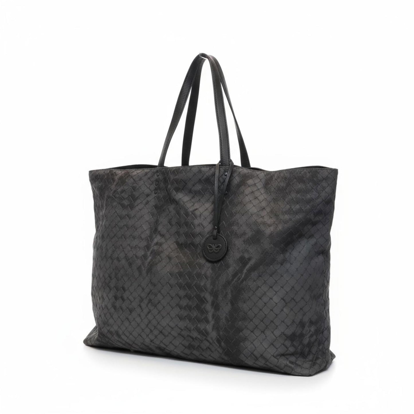 Butterfly Logo Brand - Black Woven Leather Tote Bag