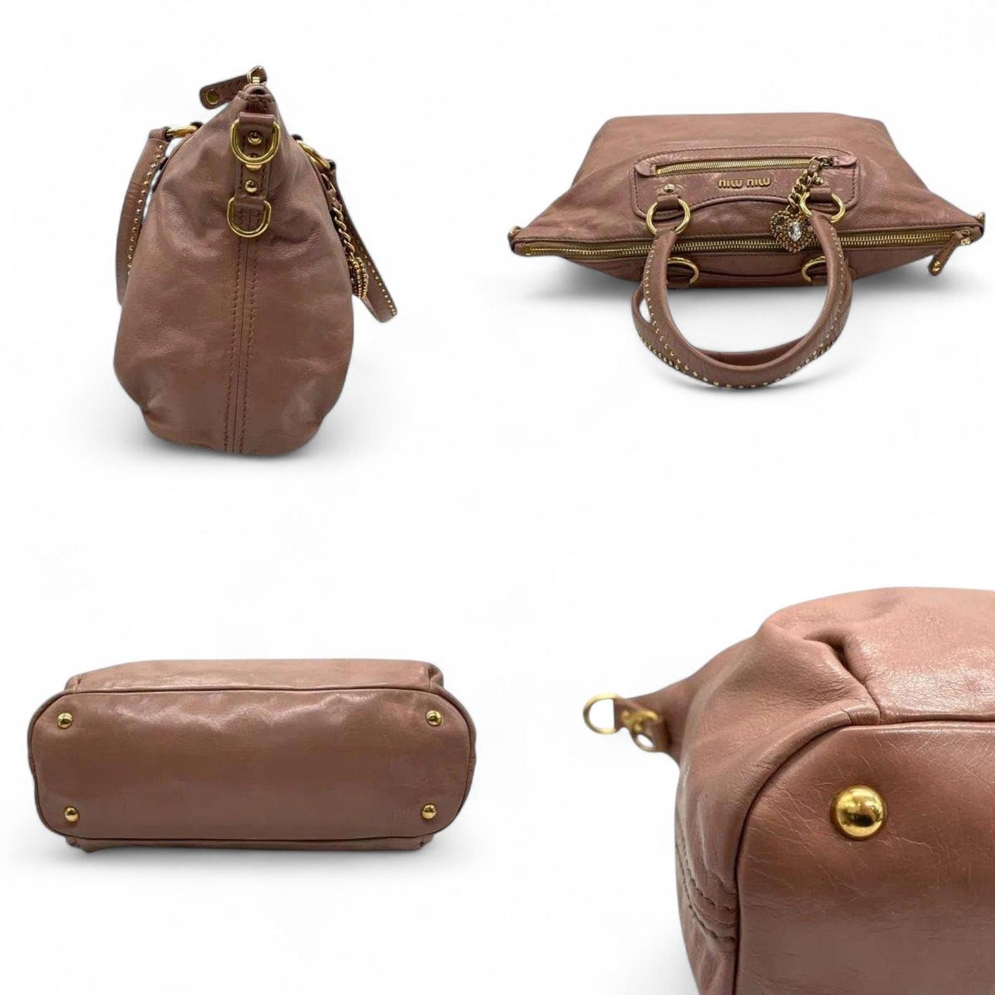 Miu Miu - Pink Leather Shoulder Bag Gold Heart Charm