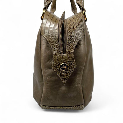 Vivienne Westwood - Taupe Leather Handbag with Crocodile Pattern Accen