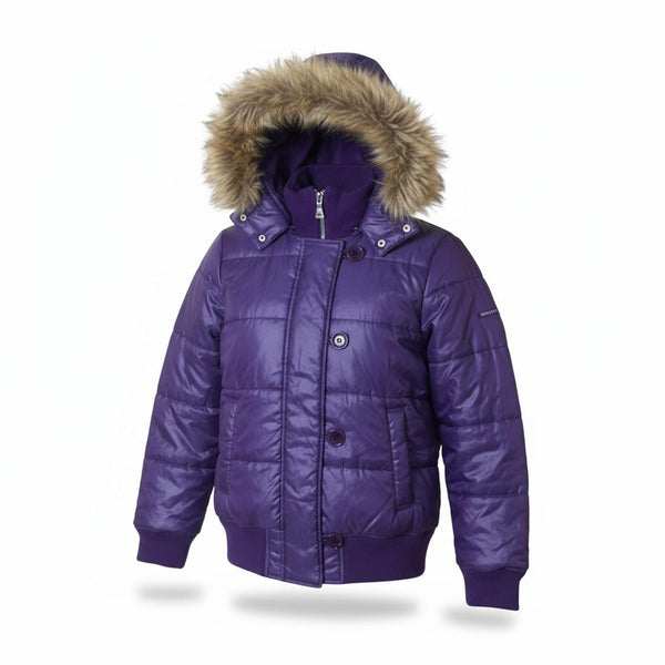 Tommy Hilfiger - Purple Puffer Jacket with Faux Fur Hood