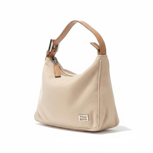 Fendi - Women's Beige Shoulder Bag with Leather Strap