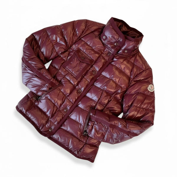 Moncler - Burgundy Puffer Jacket with Fur Hood