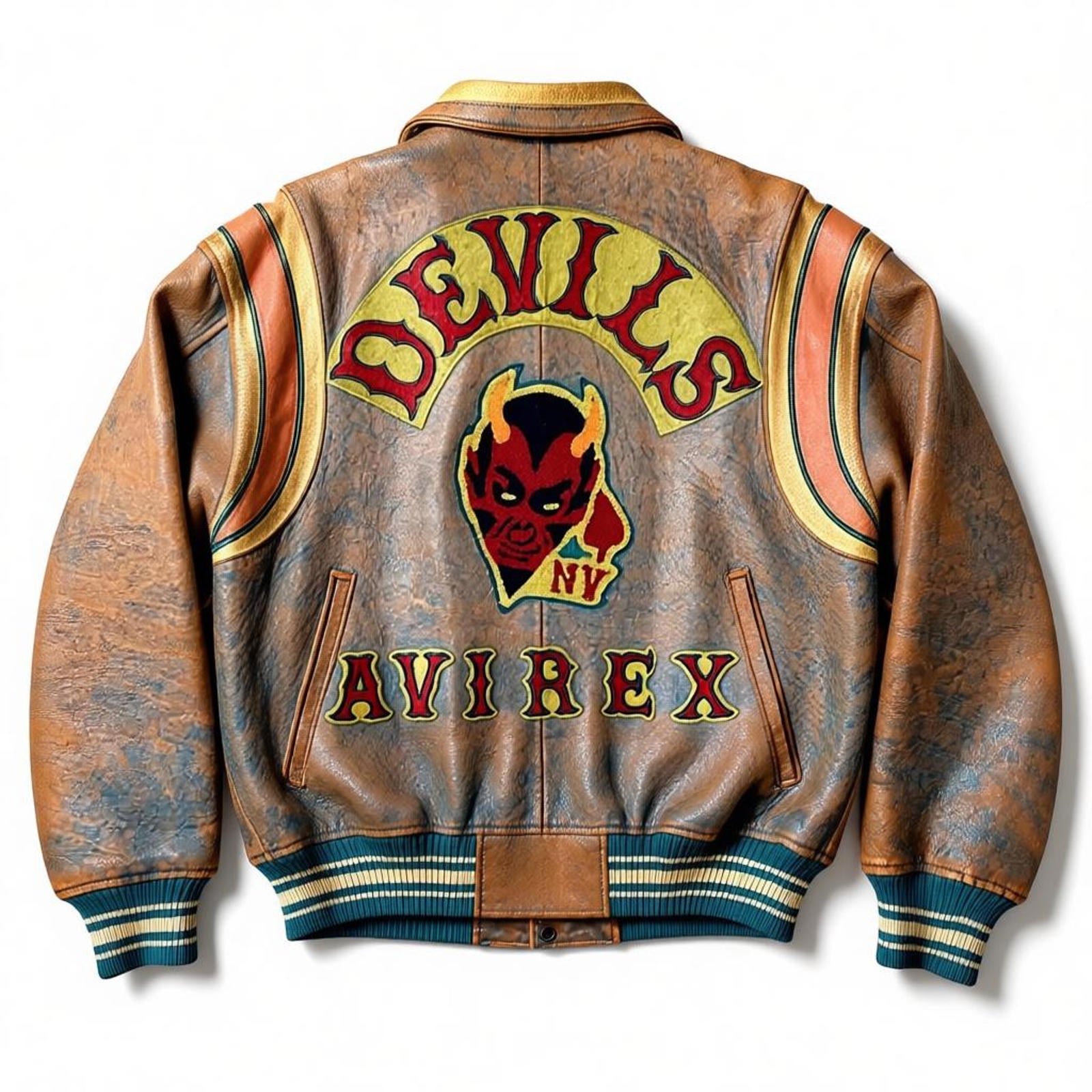 Avirex - Vintage Leather Varsity Jacket Devils NY