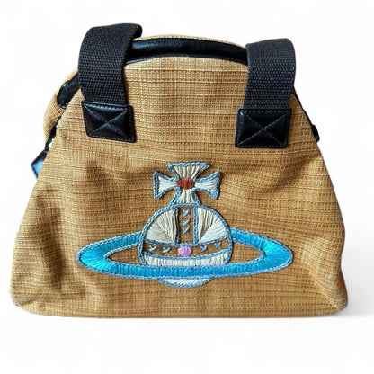 Vivienne Westwood - Embroidered Brown Shoulder Bag with Blue