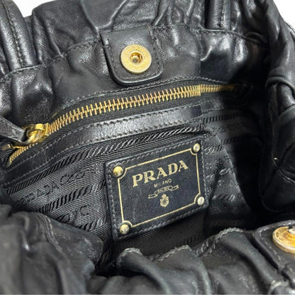 Prada - Black Leather Handbag Side Bows
