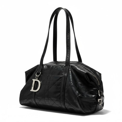 Dior - Black Quilted Leather Handbag Silver 'D' Charm