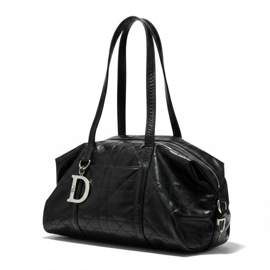 Dior - Black Quilted Leather Handbag Silver 'D' Charm
