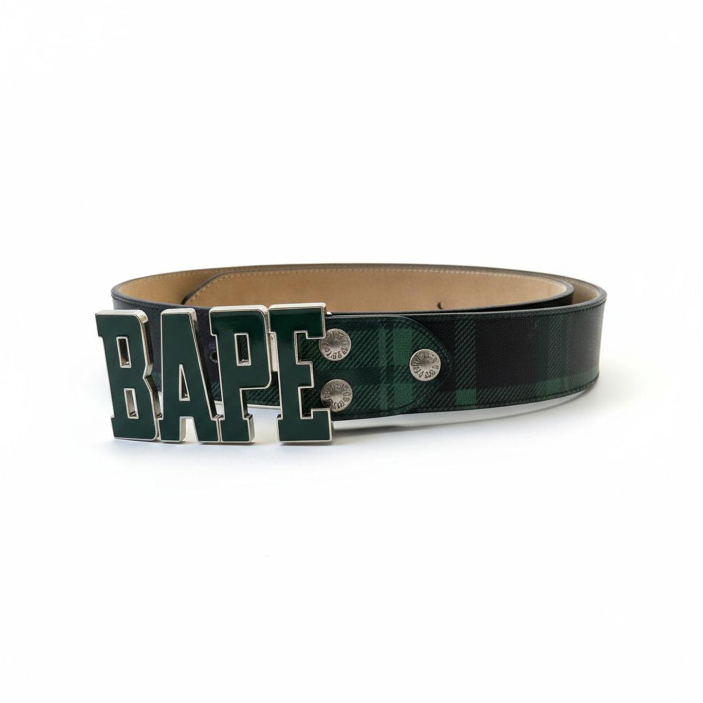BAPE - Plaid Leather Belt Logo Buckle