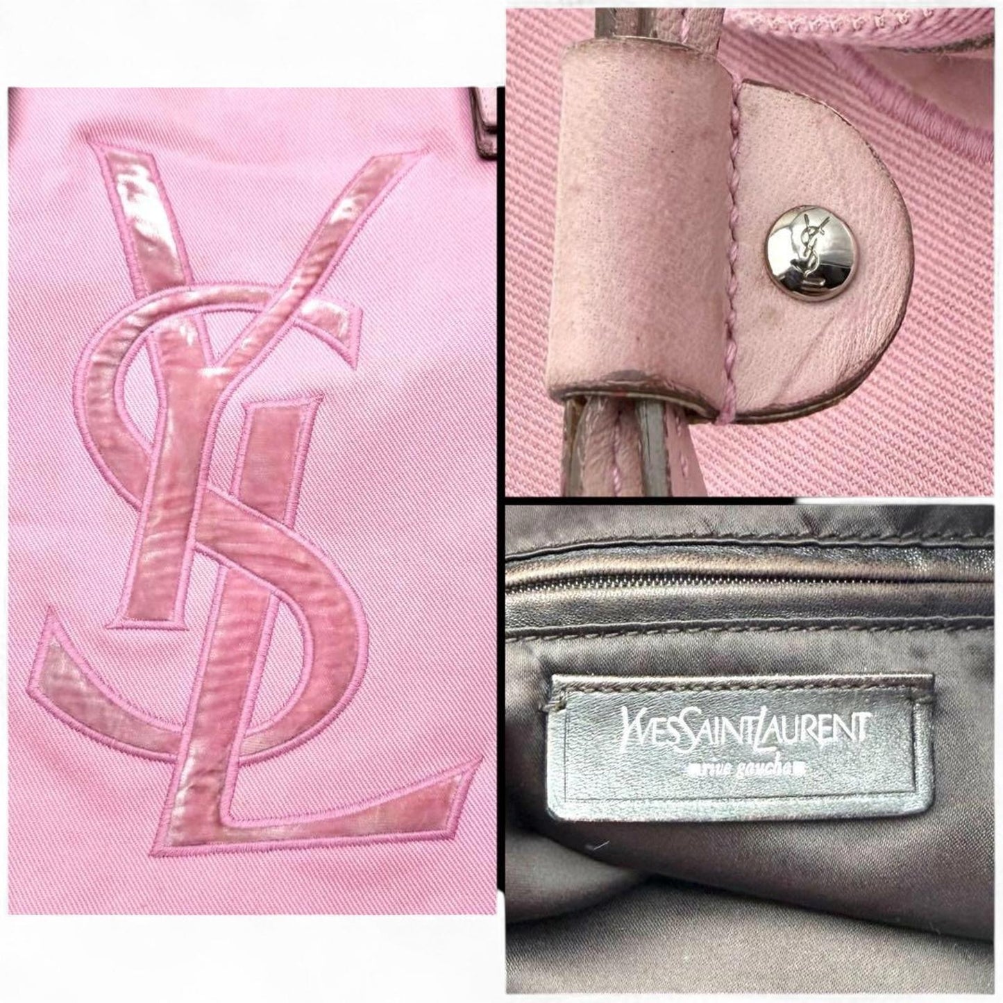 Saint Laurent - Pink Canvas Tote Bag Leather Trim