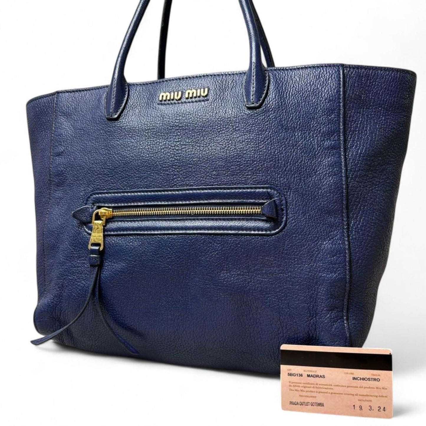 Miu Miu - Navy Leather Tote Handbag