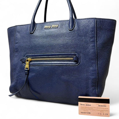 Miu Miu - Navy Leather Tote Handbag