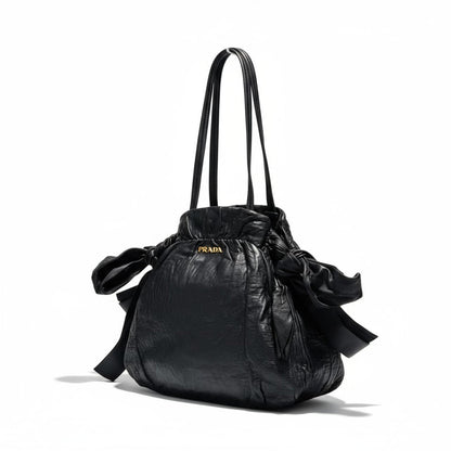 Prada - Black Leather Handbag Side Bows
