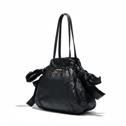 Prada - Black Leather Handbag Side Bows