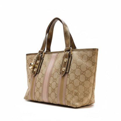 Gucci - Beige Monogram Canvas Handbag with Gold Accents