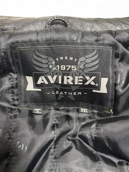 Avirex - XXL Black Leather Varsity Jacket with Embroidered