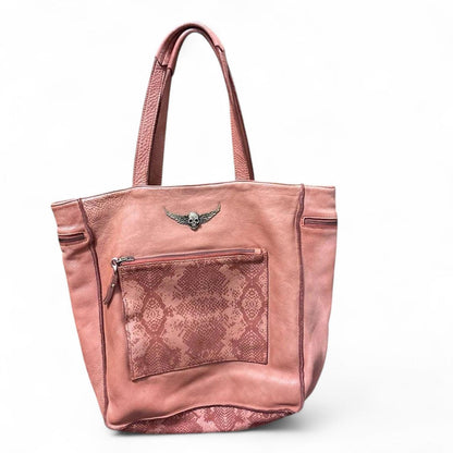 Zadig & Voltaire - Women's Pink Leather Tote Bag with Snakeskin Accen
