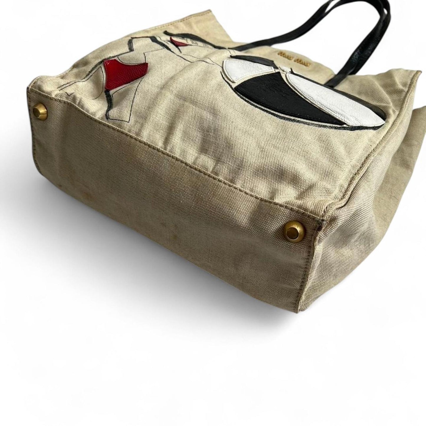 Miu Miu - Canvas Tote Bag Black Leather Handles