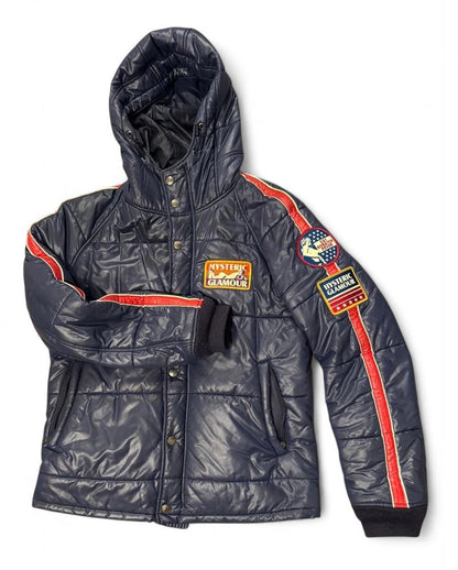 Hysteric Glamour - Men's Navy Blue Puffer Jacket with Hood
