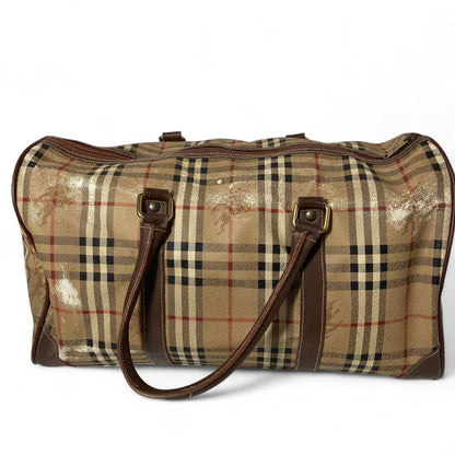 Burberry - Vintage Checkered Travel Bag with Brown Leather