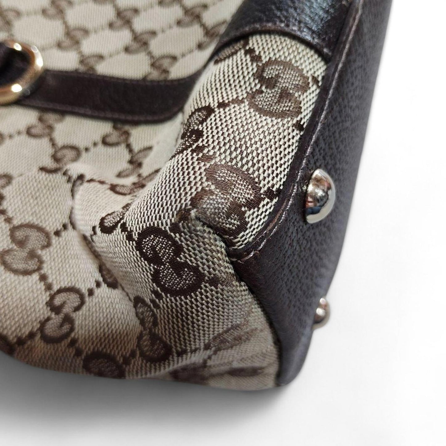 Gucci - Monogram Canvas Handbag Leather Trim