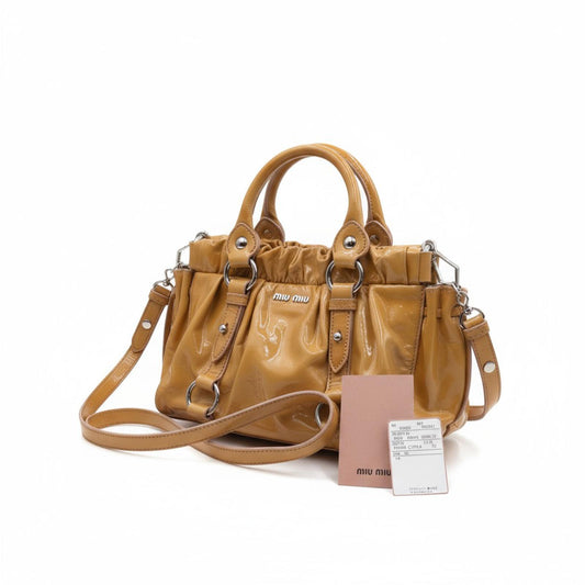 Miu Miu - Patent Vitello Brown Leather Satchel Bag