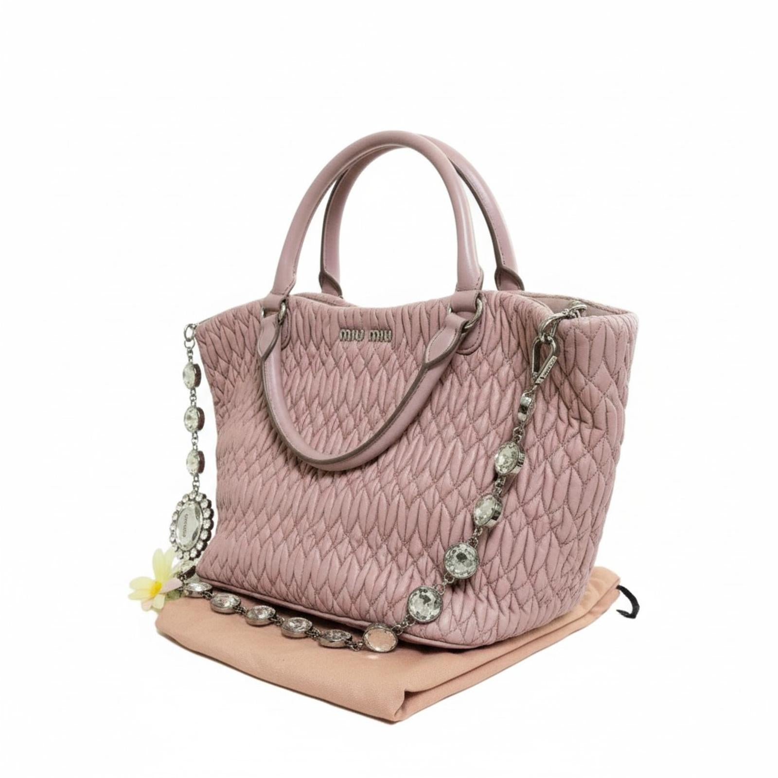 Miu Miu - Quilted Pink Leather Handbag with Decorative Chain