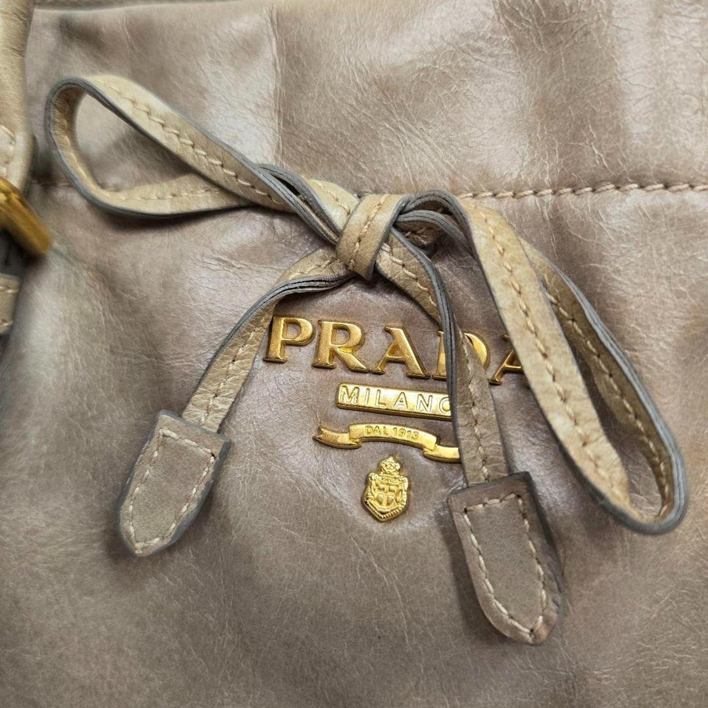 Prada - Beige Leather Handbag with Detachable Strap
