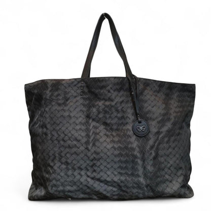 Butterfly Logo Brand - Black Woven Leather Tote Bag