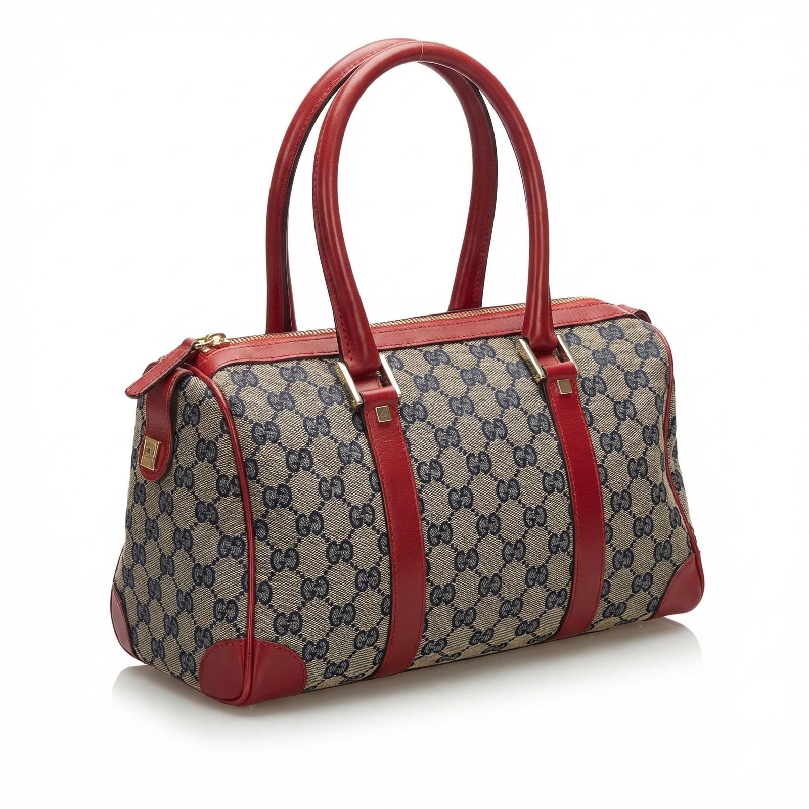 Gucci - Monogram Canvas and Red Leather Handbag