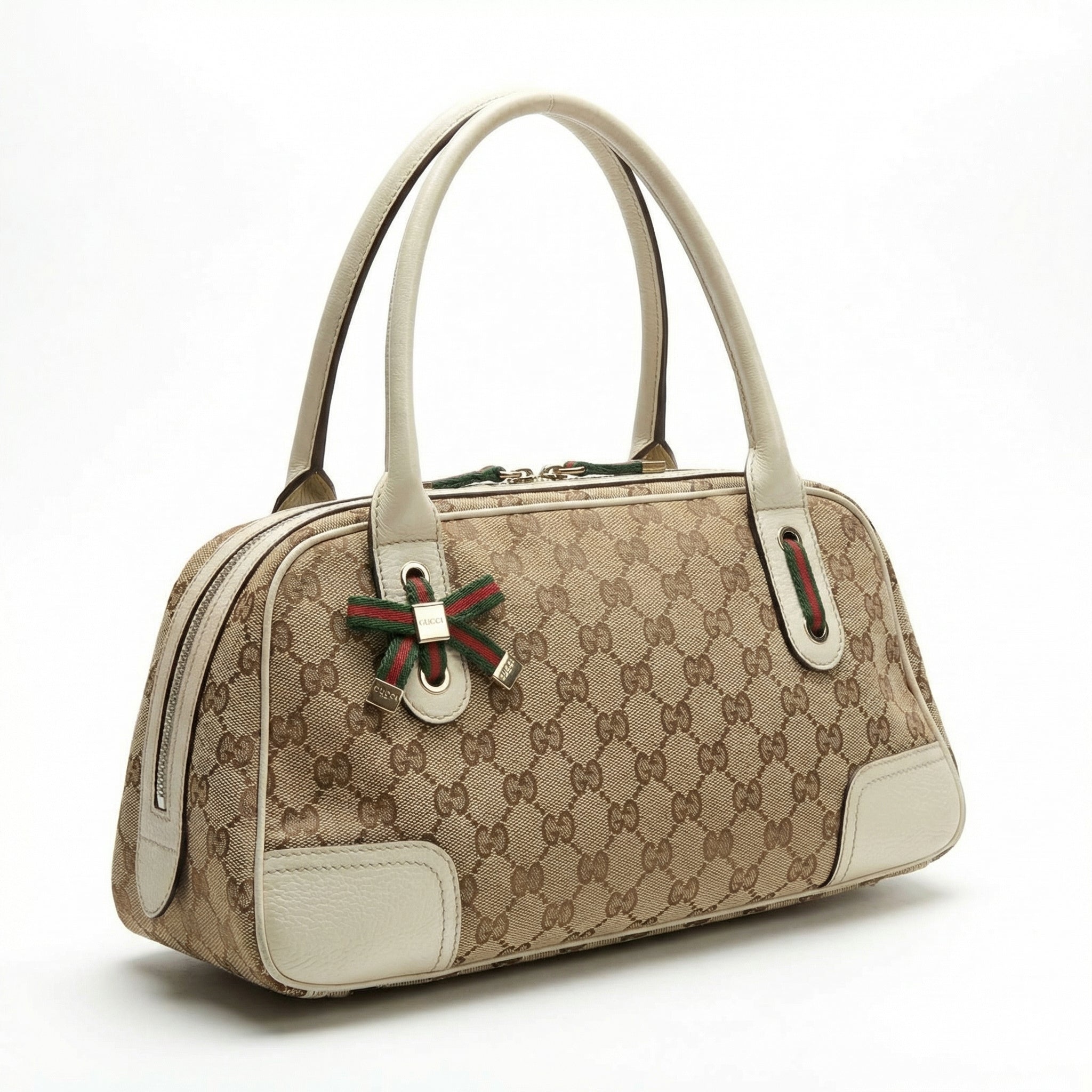 Gucci - Beige GG Canvas Bow Accent Satchel Bag