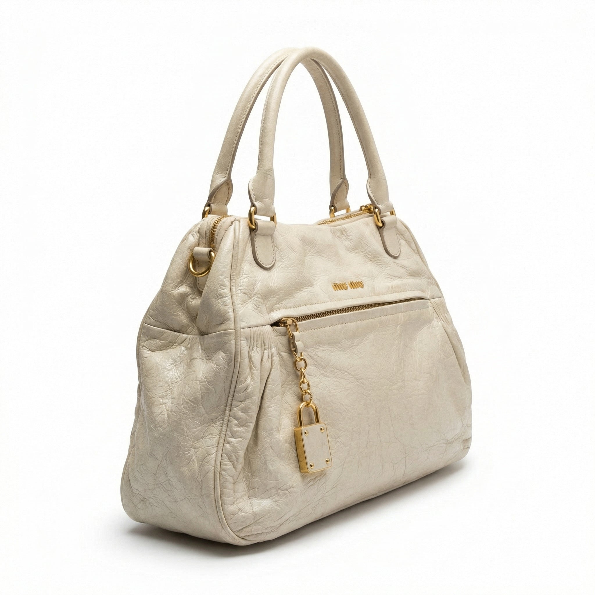 Miu Miu - Beige Leather Handbag with Gold Hardware