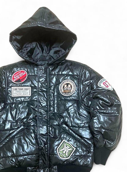 Kuwa - Black Hooded Puffer Jacket Patches