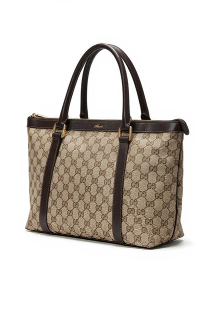 Gucci - Monogram Canvas Handbag Leather Trim