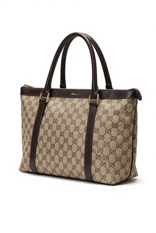 Gucci - Monogram Canvas Handbag Leather Trim