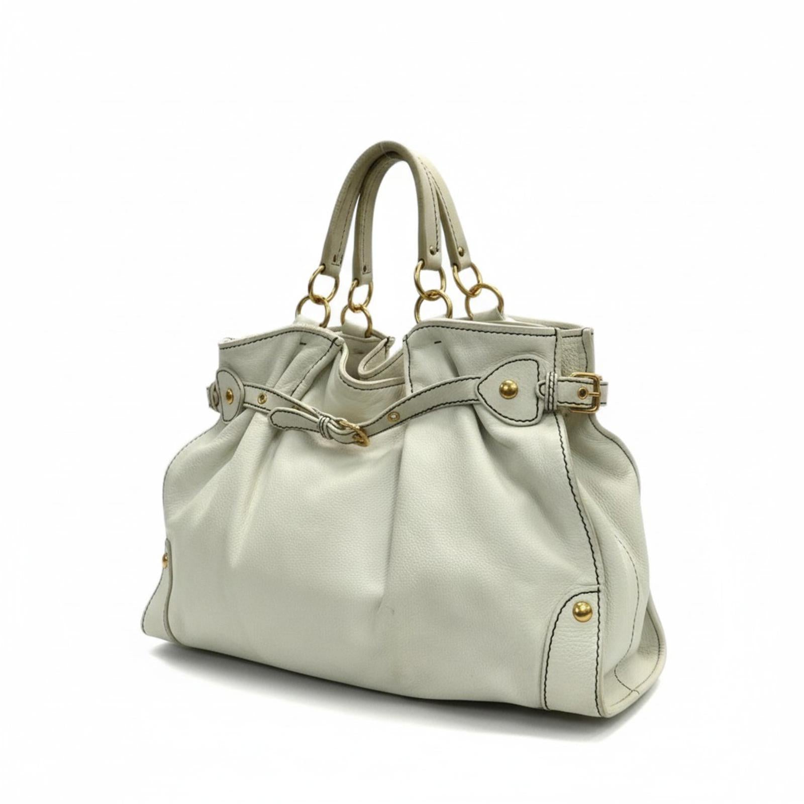 Miu Miu - White Leather Handbag with Gold Hardware