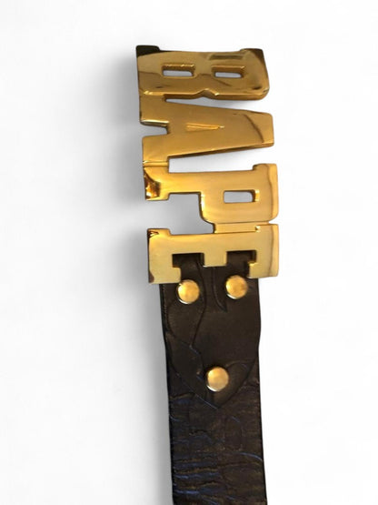 BAPE - Gold Letter Logo Belt Buckle Black Leather Belt