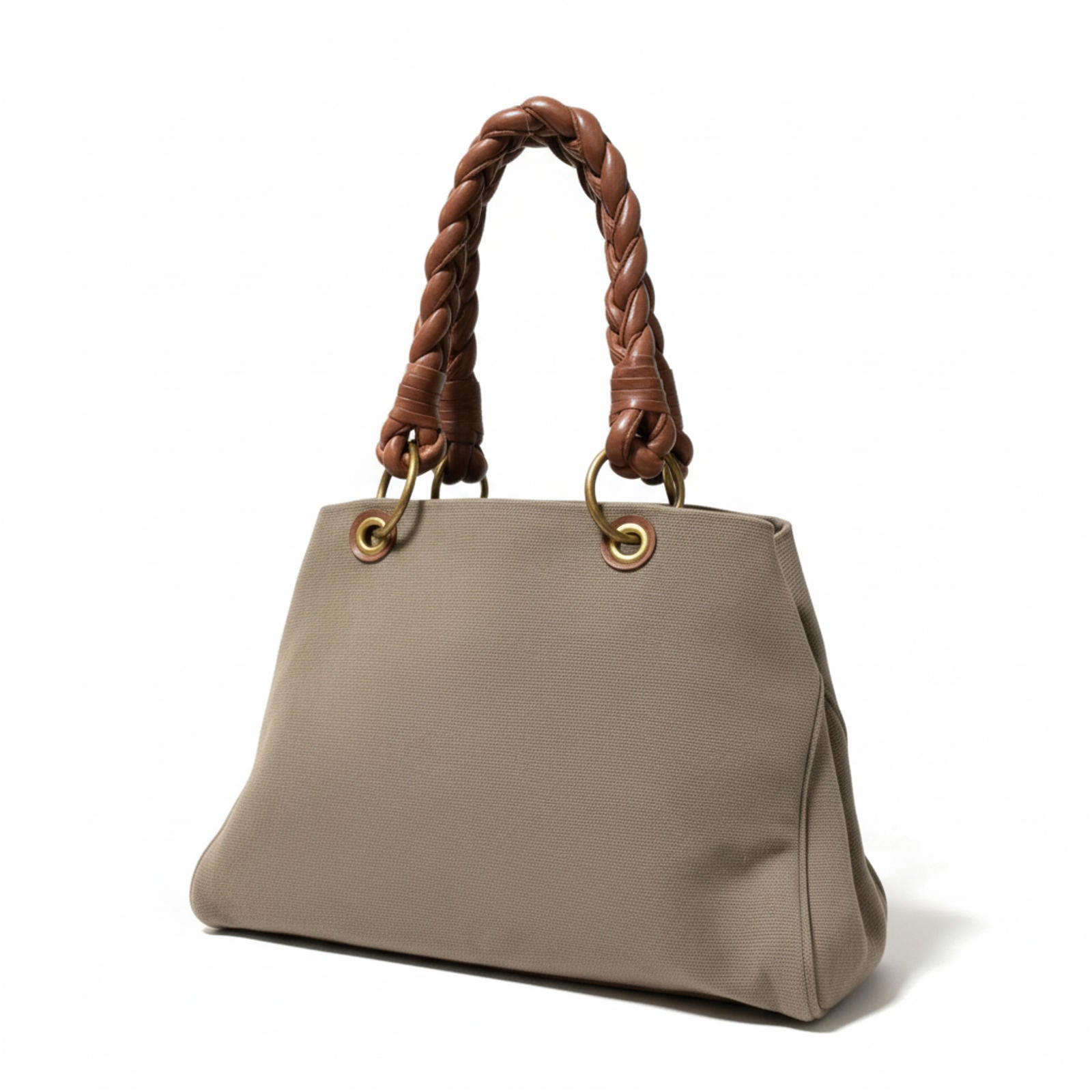 Bottega Veneta - Beige Canvas Handbag Braided Leather