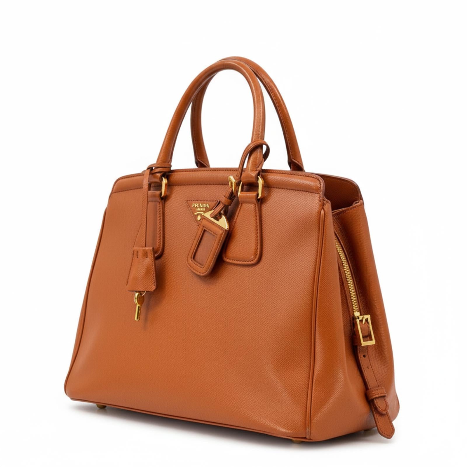 Prada - Brown Orange Leather Handbag
