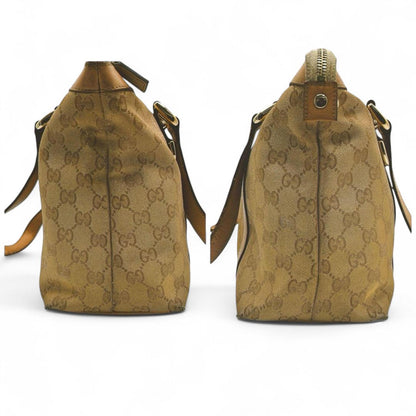 Gucci - Beige GG Canvas Tote Bag with Leather Trim