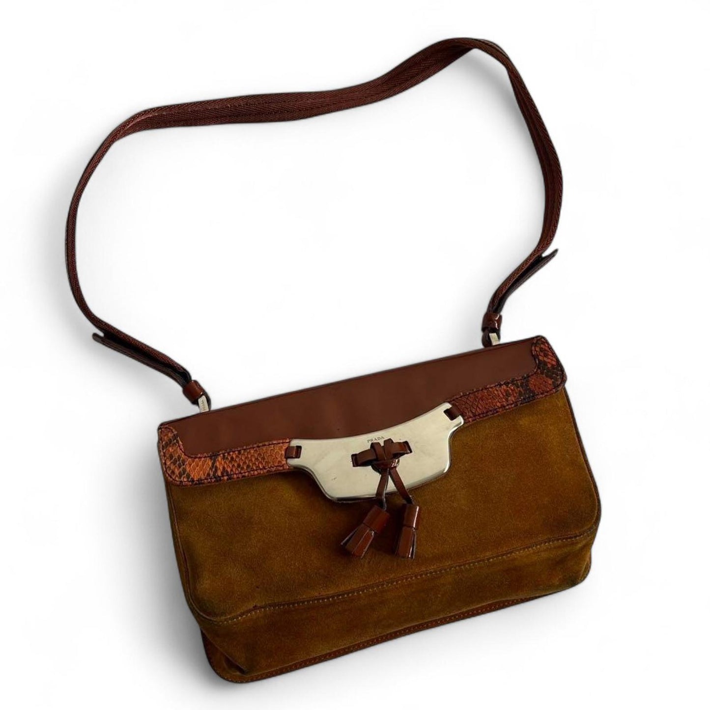 Prada - Women's Shoulder Bag in Brown Suede and Leather with