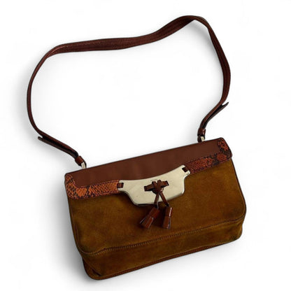 Prada - Women's Shoulder Bag in Brown Suede and Leather with