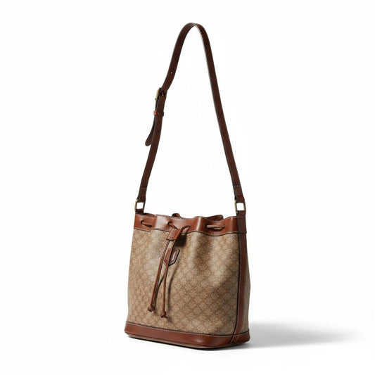 Celine - Vintage Drawstring Shoulder Bag in Brown Monogram