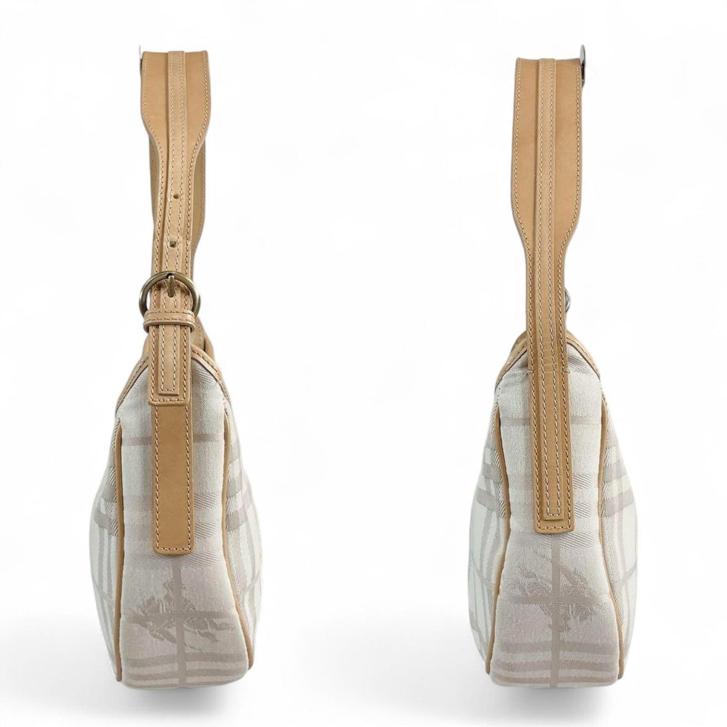 Burberry - Beige Checkered Shoulder Bag with Leather Trim