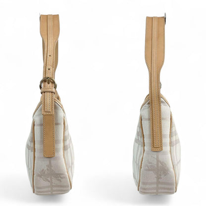 Burberry - Beige Checkered Shoulder Bag with Leather Trim