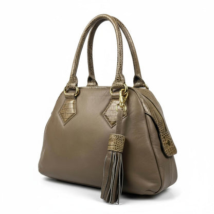 Vivienne Westwood - Taupe Leather Handbag with Crocodile Pattern Accen