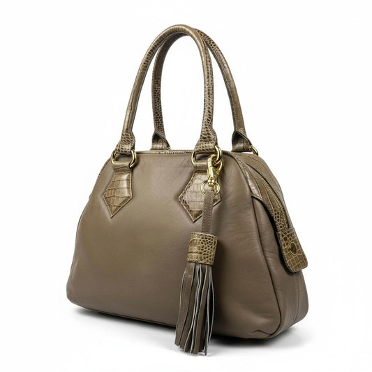 Vivienne Westwood - Taupe Leather Handbag with Crocodile Pattern Accen