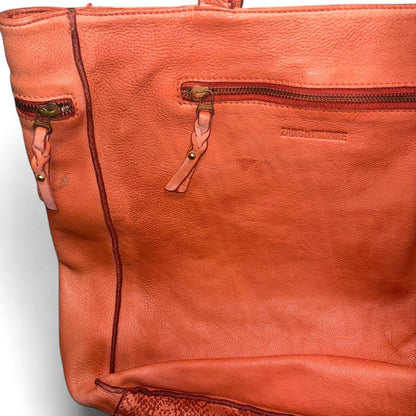 Zadig & Voltaire - Women's Pink Leather Tote Bag with Snakeskin Accen