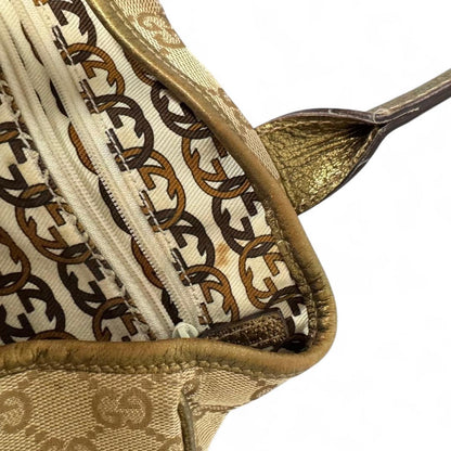 Gucci - Beige Monogram Canvas Handbag with Gold Leather Trim