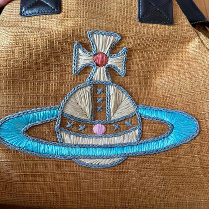 Vivienne Westwood - Embroidered Brown Shoulder Bag with Blue